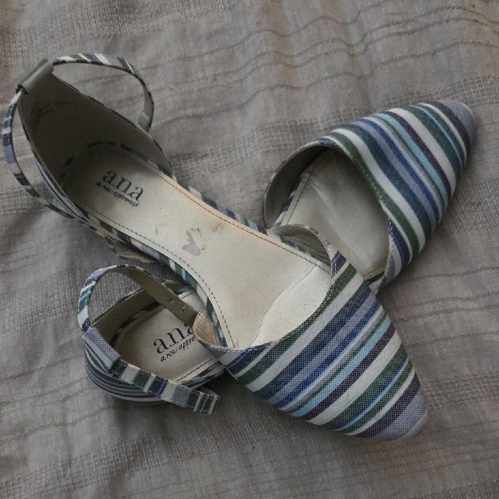 a.n.a Women's Striped Flats - Blue and Green